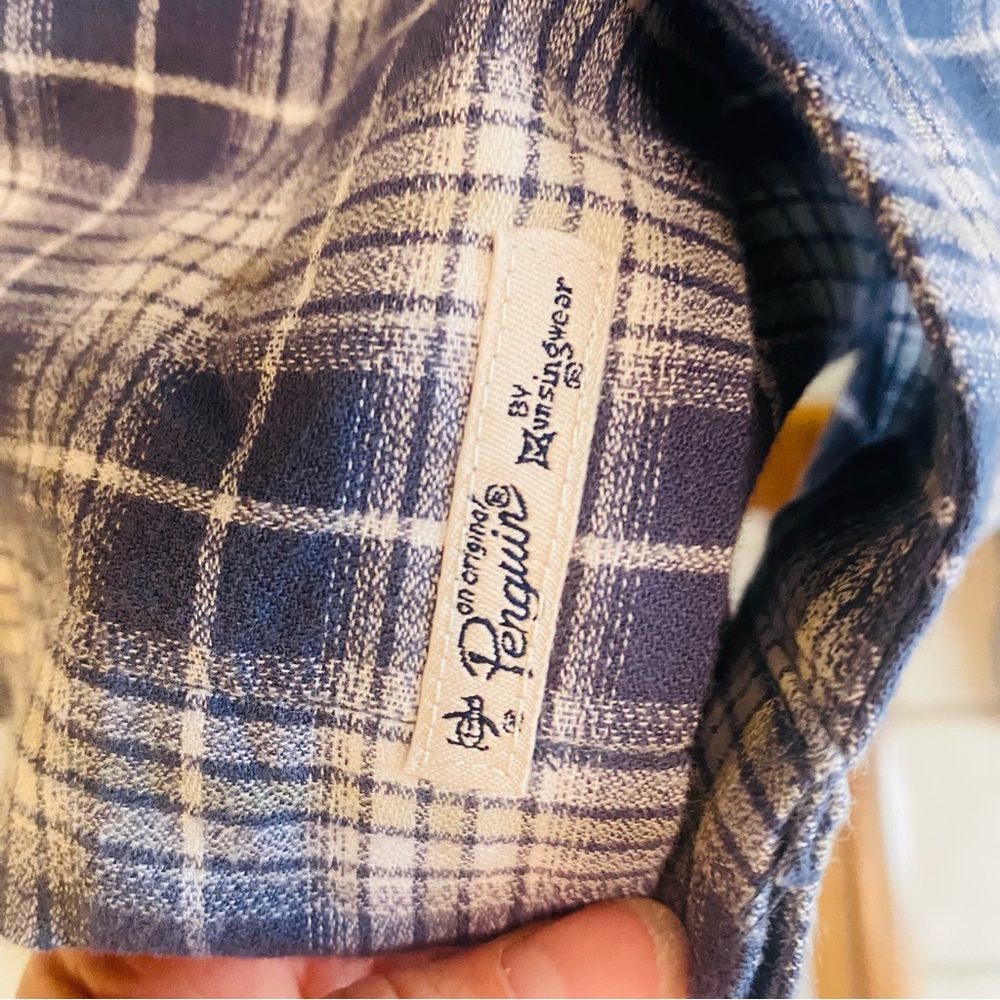 PENGUIN NWT Notched Collar Blue Plaid Button Shirt - Picture 6 of 8